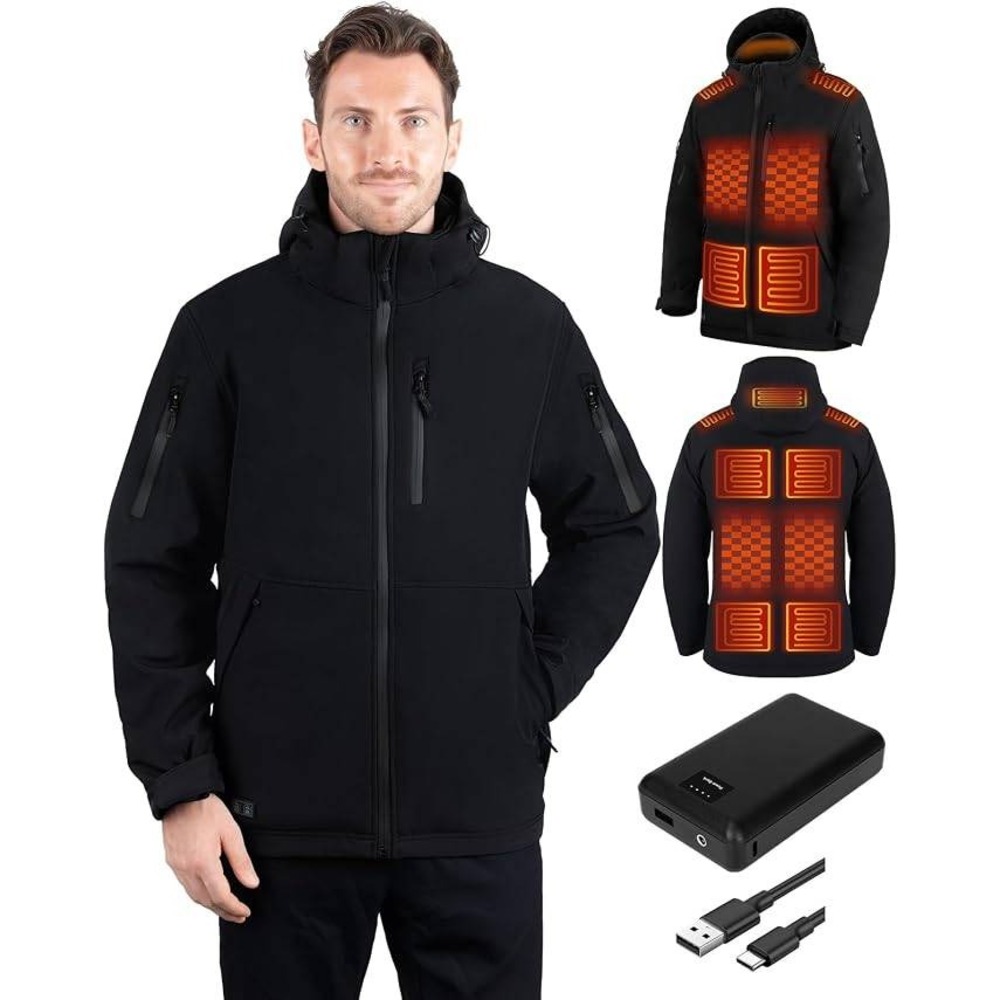 MSRP $78 Men's 2XL Black Heated Jacket with Rechargeable Pack Included, Winter